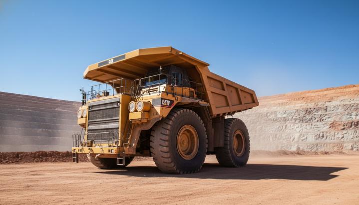 FLANDERS и EKU займутся декарбонизацией карьерной техники Крупный карьерный самосвал желтого цвета стоит на уступе открытого рудника на фоне срезов горной породы.