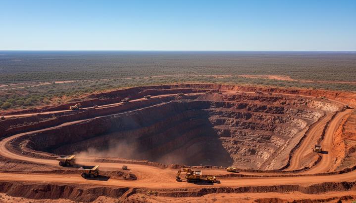 Rio Tinto и BHP объединят усилия для добычи 200 млн тонн руды в Пилбаре Крупный карьер по добыче железной руды в регионе Пилбара, Австралия. Вид на красно-оранжевые террасы и спецтехнику.