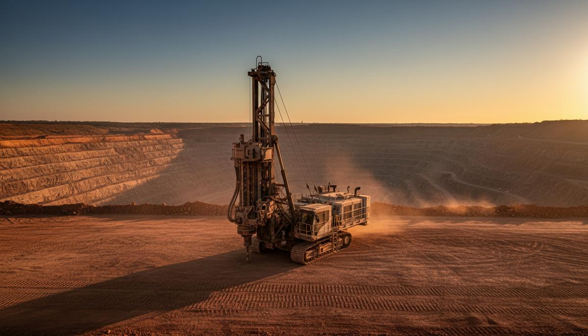 Автономная буровая установка Sandvik Leopard DI650i на уступе большого открытого медного карьера в Бразилии.