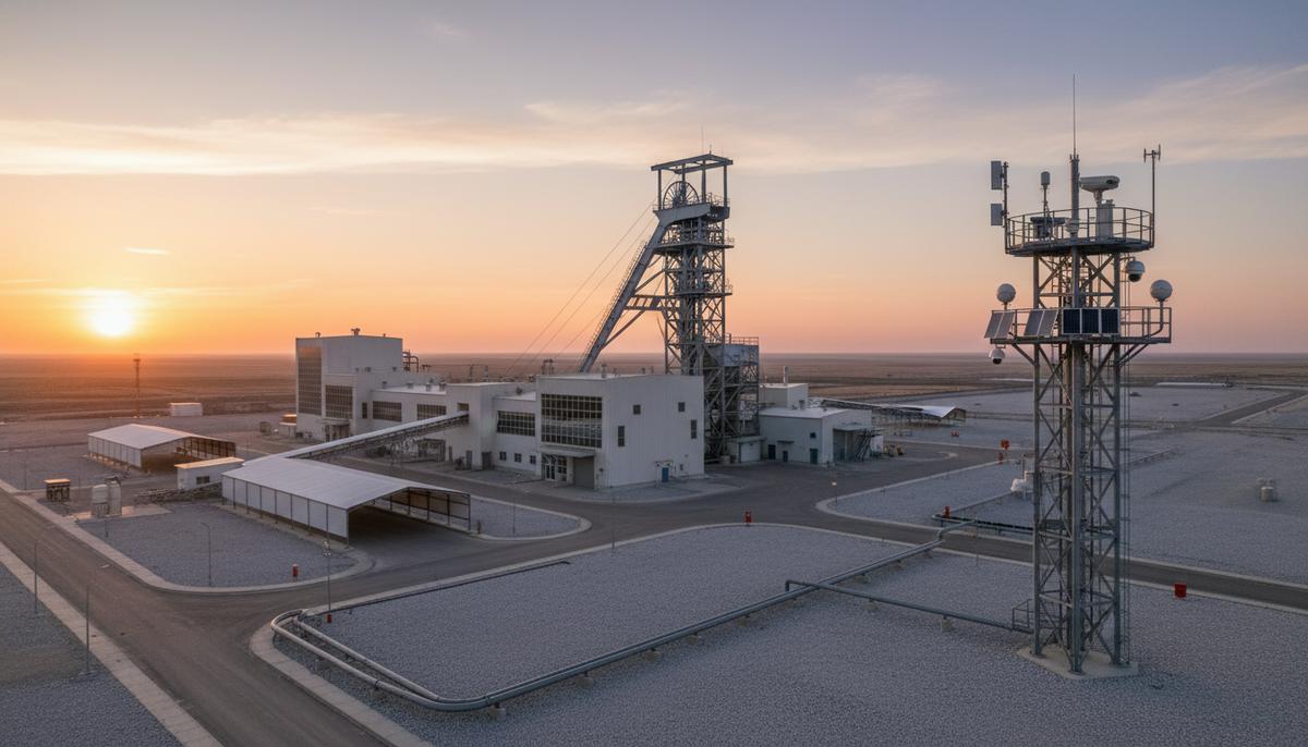 Englobe приобретает BESTECH для усиления экспертизы в горной промышленности Современный горнодобывающий комплекс на рассвете: надшахтный копер, здания обогатительной фабрики и вышка с датчиками мониторинга.