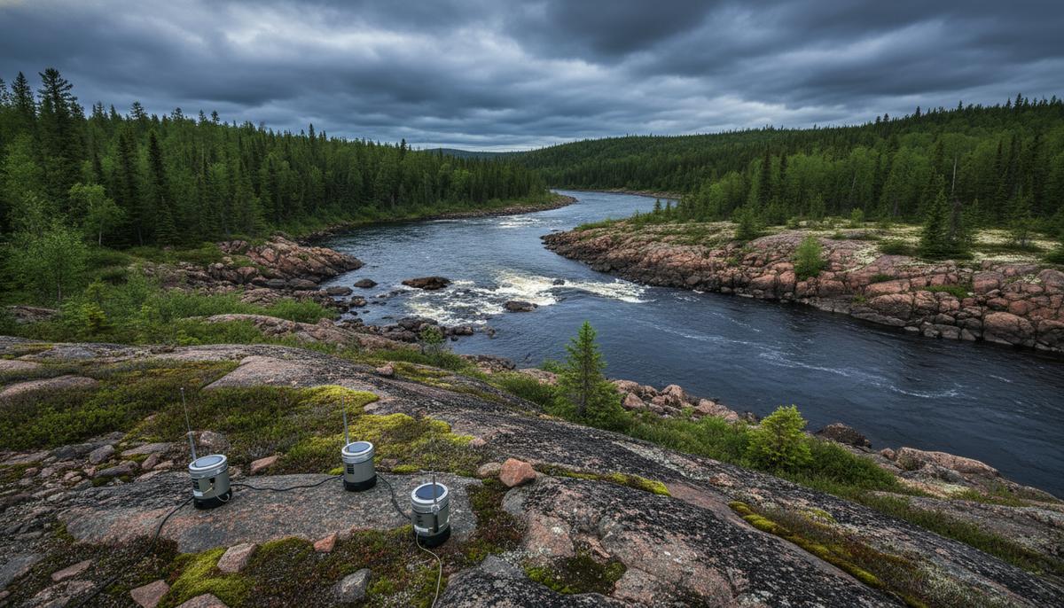 Технология ExoSphere выявила перспективный урановый объект в Канаде Сейсмические датчики на каменистом берегу реки, протекающей через таежный лес в канадском бассейне Атабаска.