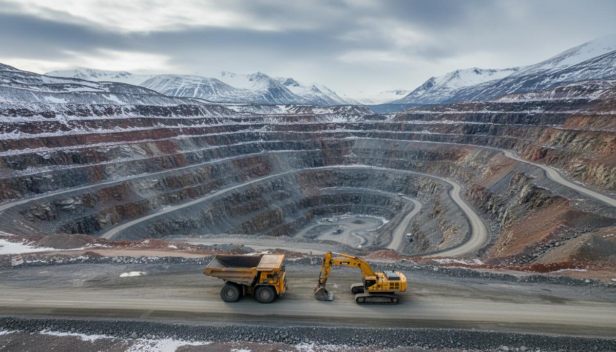 GRANGEX подписала контракт на $645 млн для перезапуска рудника Sydvaranger Огромный открытый железорудный карьер с террасными стенами, на дне которого стоит большой карьерный самосвал и экскаватор.