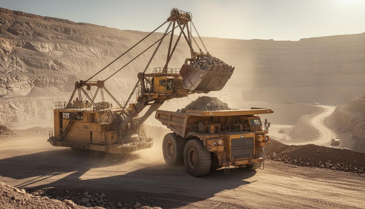 Крупнейший дилер Cat Barloworld уходит с биржи после смены собственников Огромный карьерный экскаватор Caterpillar загружает породой гигантский самосвал на фоне террас глубокого рудного разреза.