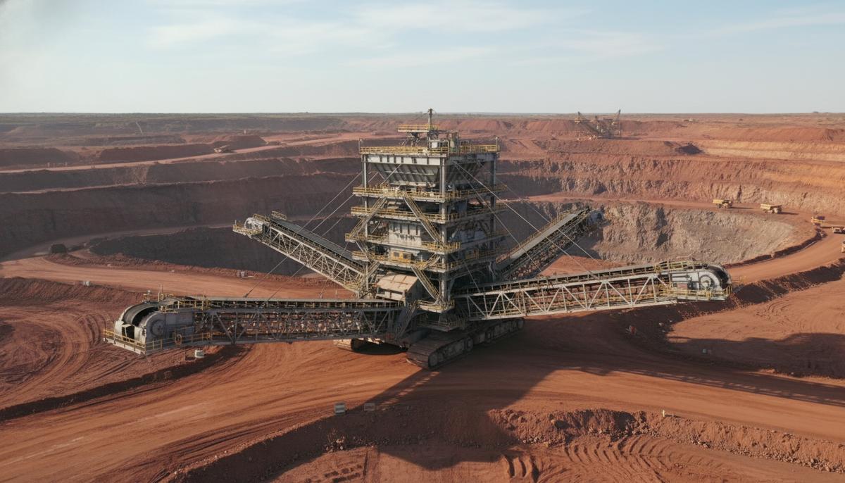 Vale ввела в строй дробильную станцию FLSmidth на руднике S11D в Бразилии Крупная полумобильная дробильная станция с конвейерами и бункером в огромном железорудном карьере с красно-бурой почвой.