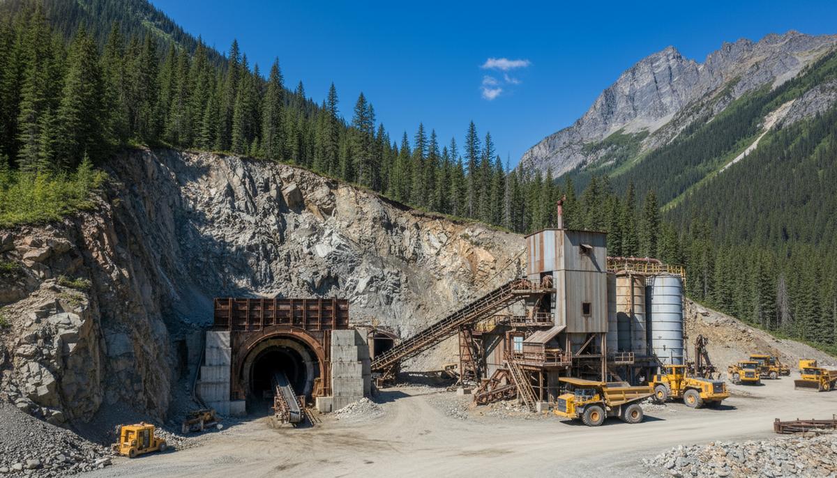 Osisko Development Corp и JDS Energy & Mining Inc укрепляют партнерство по проекту Cariboo Въезд в подземный золотой рудник в Британской Колумбии, Канада, на фоне скалистого ландшафта и хвойных лесов.