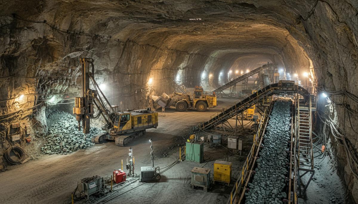 Консорциум инвестирует $200 млн в развитие никелевых рудников в Манитобе Подземный никелевый рудник с туннелями и оборудованием для добычи руды, освещенный светом техники.