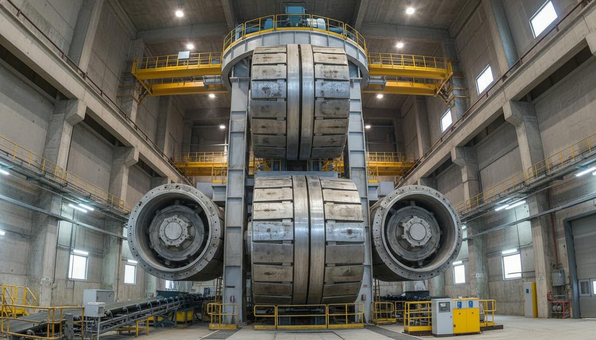 Вертикальная валковая мельница и элементы системы классификации в промышленном цеху