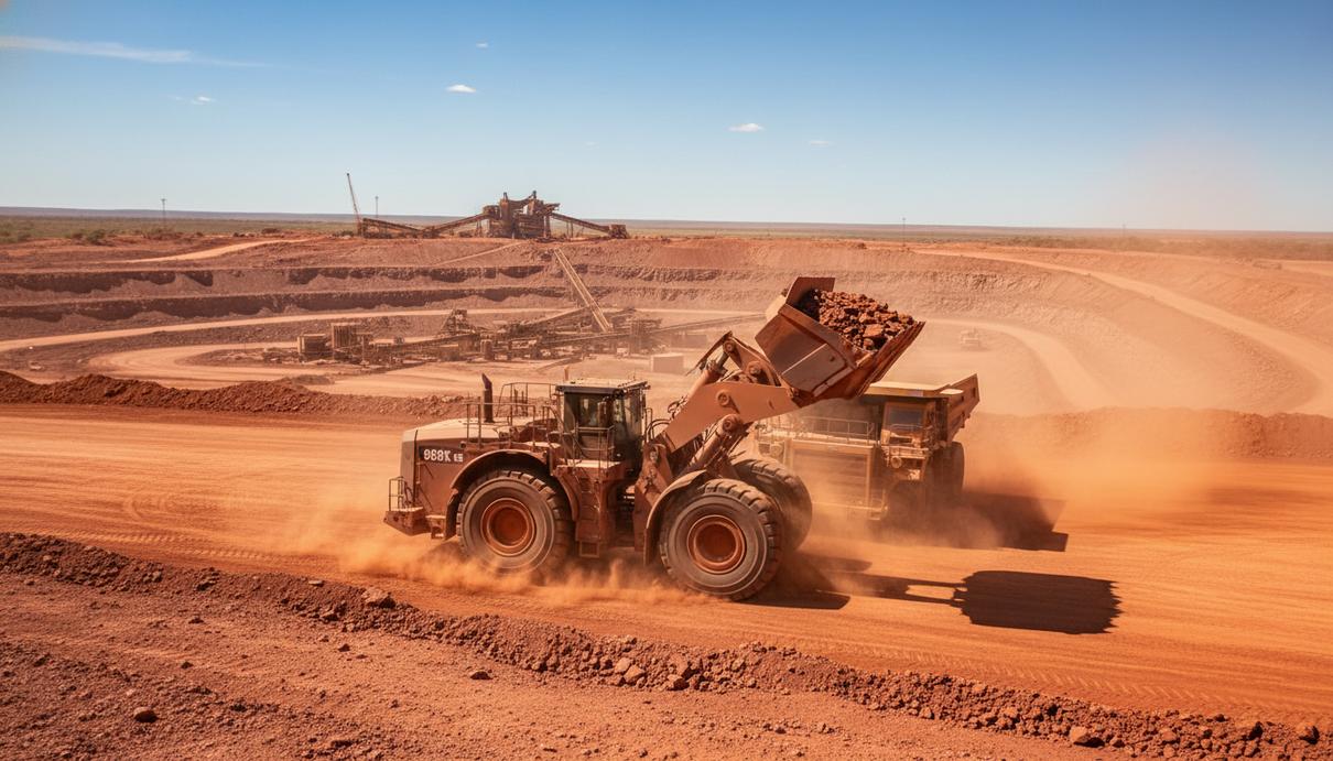 Электрический колесный погрузчик Caterpillar 988 работает на карьере в Западной Австралии