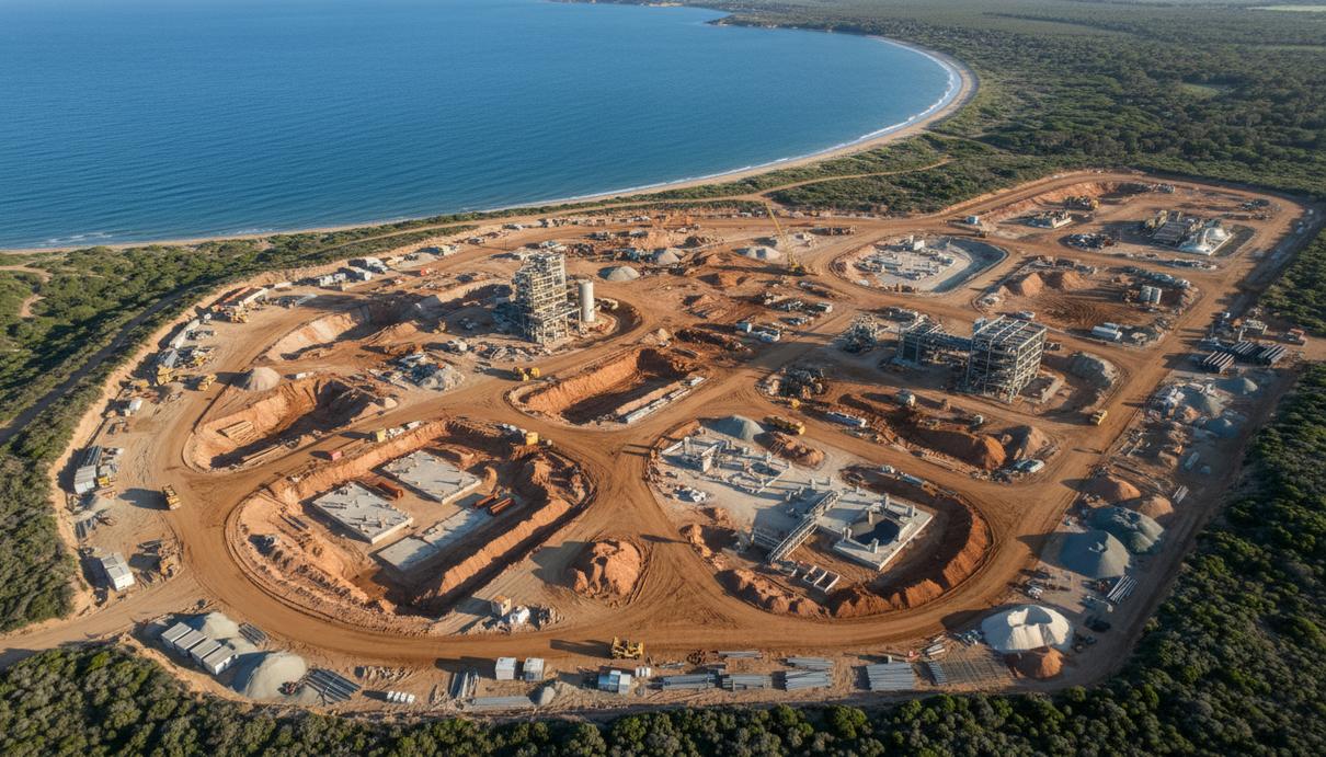 Строительная площадка медного рудника на побережье полуострова Йорк в Южной Австралии