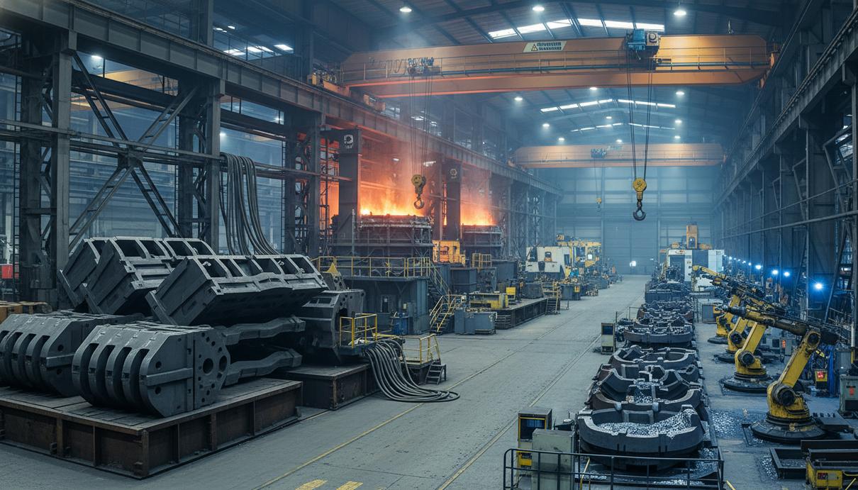 Интерьер литейного цеха с промышленным оборудованием и формами для выплавки деталей