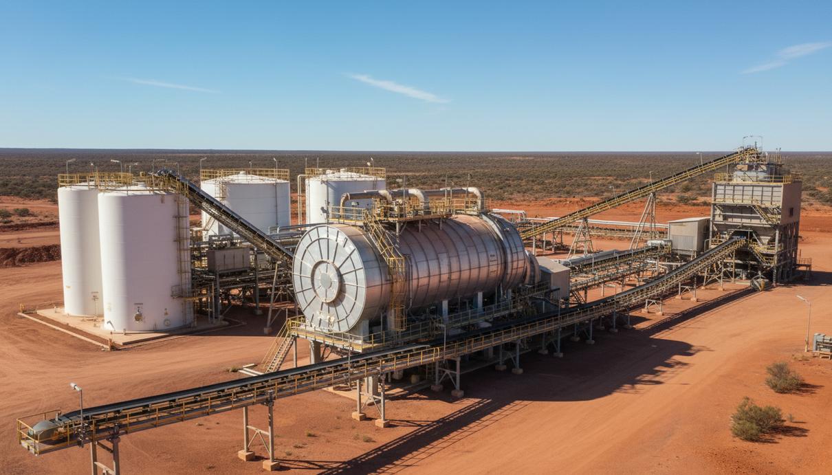 Pilbara Minerals запустила в Австралии завод по переработке лития Промышленный комплекс по переработке лития на фоне засушливого пейзажа Западной Австралии.