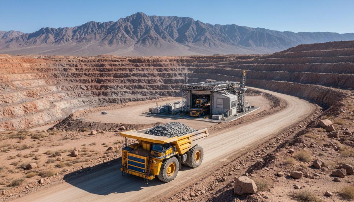 Zijin Mining перевела на электротягу 80% перевозок на руднике в Китае Большой карьерный электросамосвал на территории свинцово-цинкового рудника в горной местности