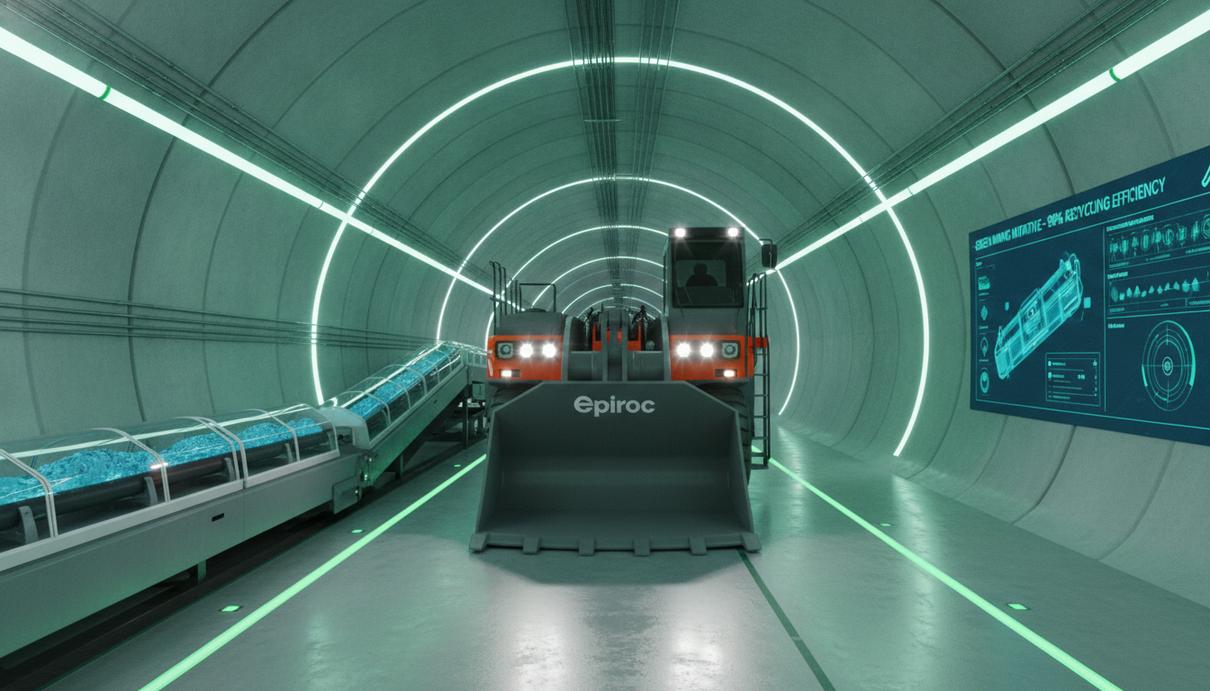 Китайская JCHX и Epiroc подписали пятилетнее глобальное соглашение Современный подземный погрузчик Epiroc в освещенном тоннеле высокотехнологичного рудника.