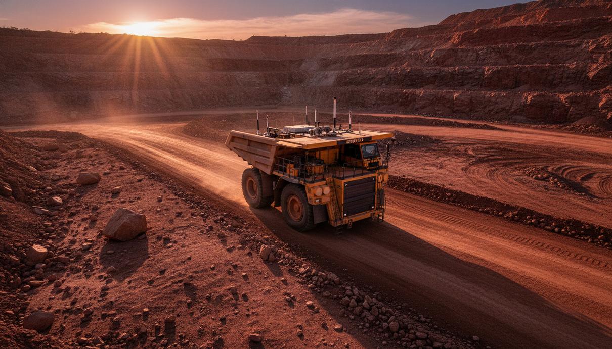 На руднике Zijin в Австралии запустили парк беспилотных самосвалов Komatsu Крупный карьерный самосвал Komatsu HD1500 с датчиками автономного вождения в открытом карьере по добыче золота в Западной Австралии.