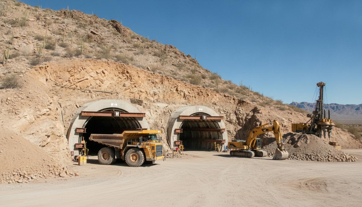 Perenti получила контракт на разработку золотого рудника Barrick в Неваде Входные порталы в современный подземный золотой рудник в скалистой пустынной местности штата Невада.