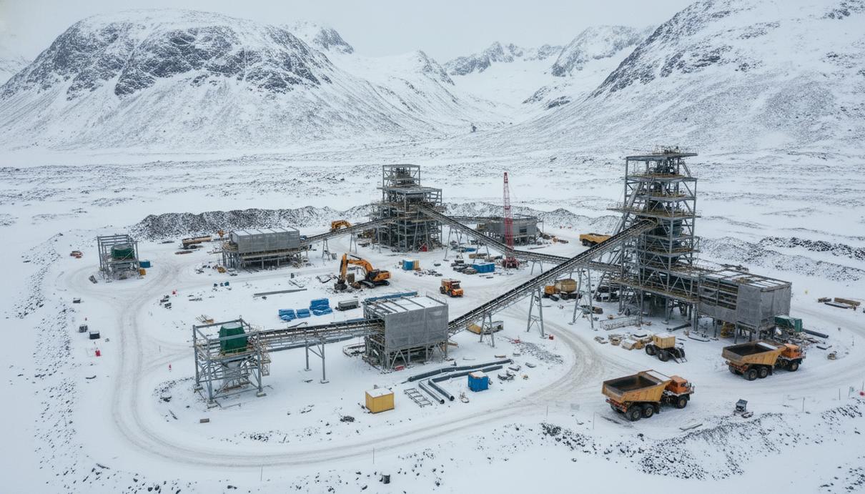 Blue Moon Metals получила финальные разрешения для проекта Nussir в Норвегии Промышленный комплекс строящейся обогатительной фабрики на медном руднике Нуссир на фоне сурового горного пейзажа Норвегии.