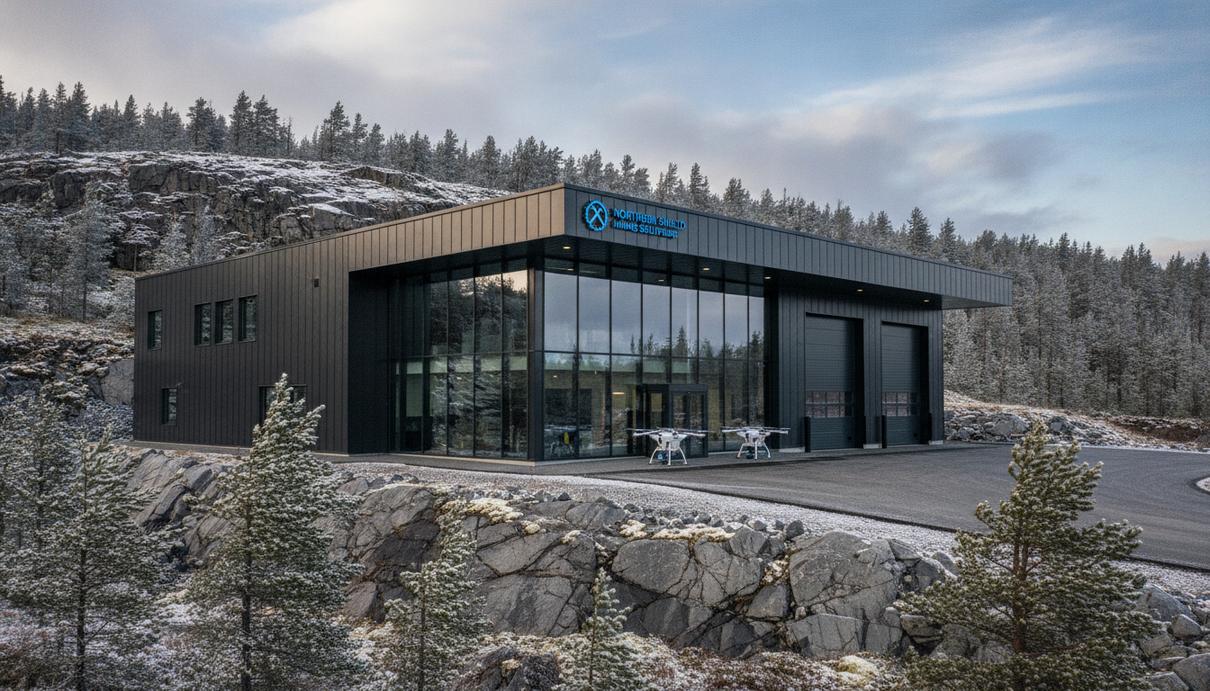 Современное здание технического сервисного центра Axis Mining Technology в Норт-Бее, провинция Онтарио, Канада.