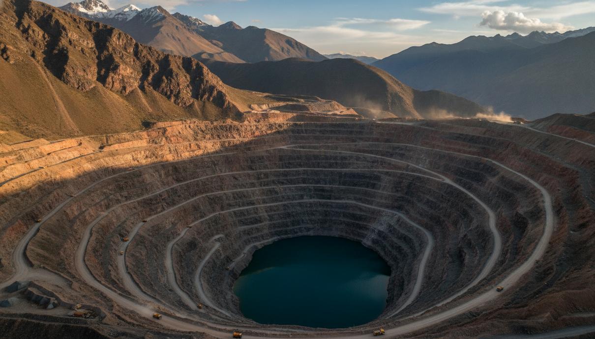 Anglo American сертифицировала медные активы в Перу и Чили Крупный карьер по добыче меди с террасными стенами в горах. Панорамный вид на промышленный ландшафт месторождения Кельявеко в Перу.