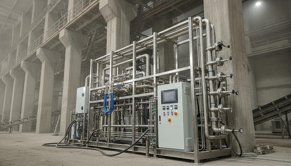 Armstrong Industrial разработала систему мойки для промышленности и добычи Промышленная моечная установка высокого давления с насосами и панелью управления в цехе горно-обогатительного комбината.