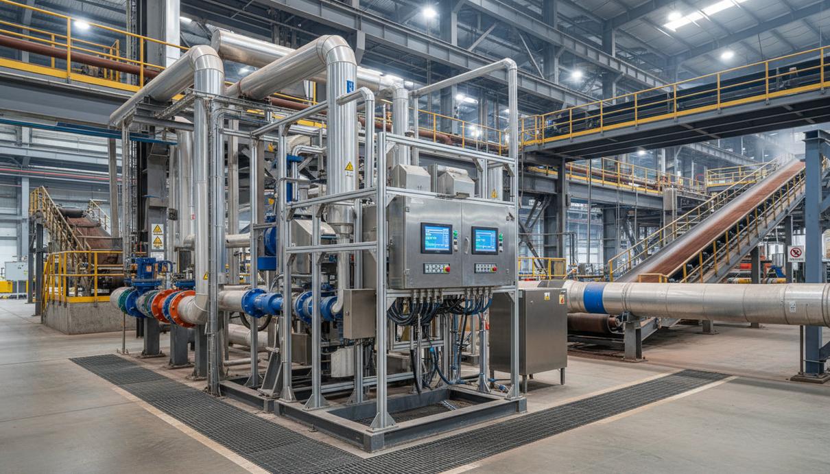 Metso получила крупнейший контракт на сервис анализаторов за €40 млн Промышленный потоковый анализатор для руды на обогатительной фабрике, часть технологической линии с трубами и конвейером.