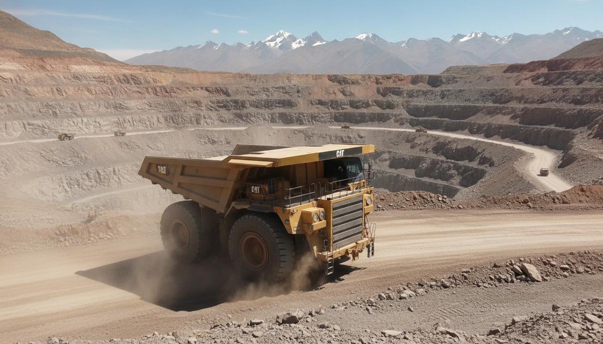 Крупный карьерный самосвал Caterpillar 798 в разрезе медно-цинкового рудника Антамина в горах Перу.