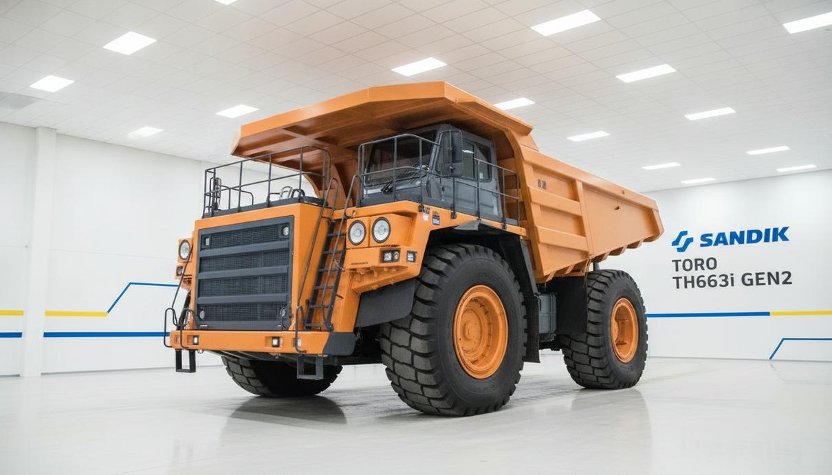 Новый карьерный самосвал Sandvik Toro TH663i второго поколения на выставочной площадке завода в финском Турку.